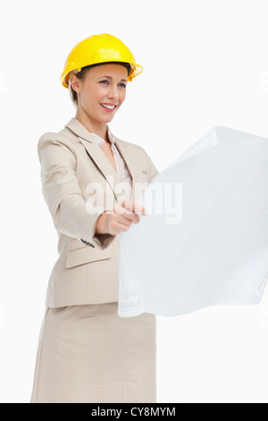 Woman in yellow suit isolated on white Stock Photo - Alamy
