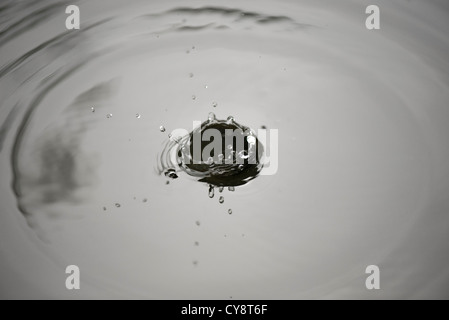 Drop splashing on surface of water Stock Photo