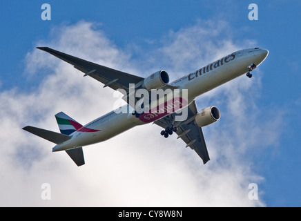 Emirates Boeing 777 Aircraft, Gatwick Airport, Sussex, England Stock Photo