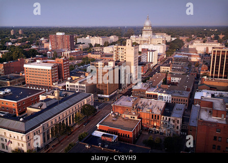 Springfield Illinois USA State Capital and home of the Lincoln Library and Museum.  General view downtown and Capitol building. Stock Photo