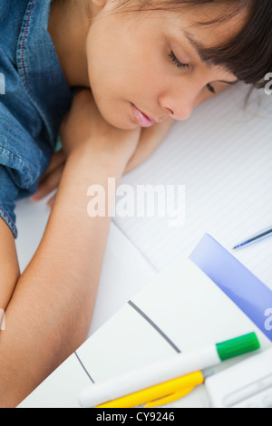 High-angle view of a female student sleeping Stock Photo