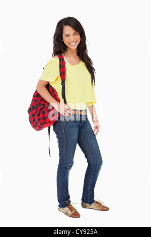 The smiling student with backpack isolated on white Stock Photo - Alamy