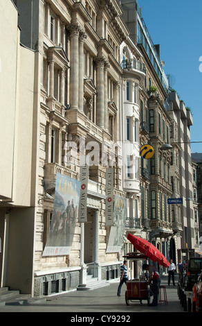 ISTANBUL, TURKEY. A view along Mesrutiyet Caddesi in the Beyoglu district of the city, with the Pera Museum on the left. 2012. Stock Photo