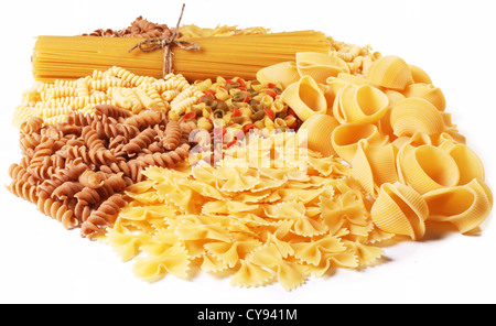 Variations of italian macaroni isolated on white background. Stock Photo