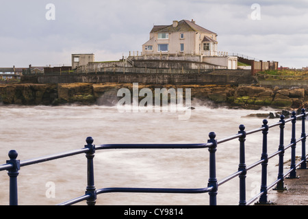 Amble harbour and Pan Point on the Northumberland coast, England Stock Photo