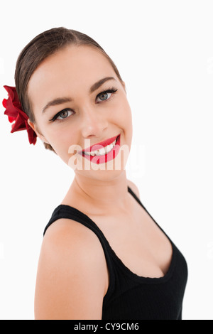 Side view of beautiful smiling woman Stock Photo