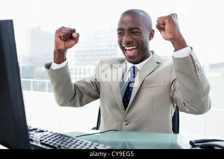 Successful businessman working with a computer Stock Photo