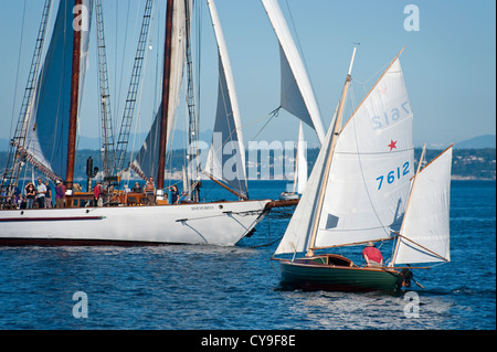 The Adventuress is a 133-foot gaff-rigged schooner launched in 1913 in East Boothbay, Maine. Now she sails the Puget Sound, WA. Stock Photo