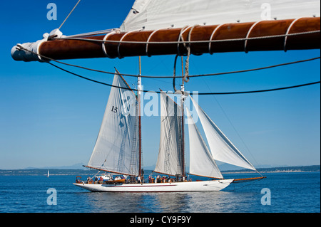 The Adventuress is a 133-foot gaff-rigged schooner launched in 1913 in East Boothbay, Maine. Now she sails the Puget Sound, WA. Stock Photo