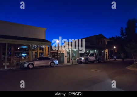 Jamestown, California - historic goldrush township near the 'motherlode' mines. Main street at night. Stock Photo