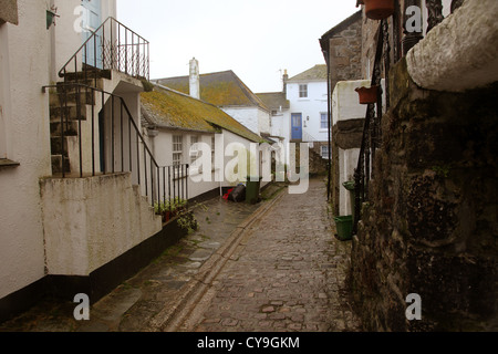 Old cobbled back streets on a wet day in St Ives Cornwall, England UK October 2012 Stock Photo