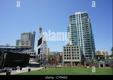 Petco Park in San Diego and outlying buildings Stock Photo