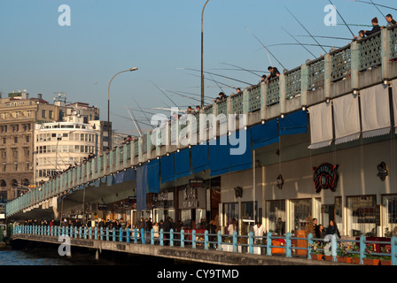 Galata bridge across Golden Horn, Istanbul Stock Photo