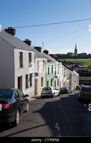 Terrace houses in Derry Londonderry Northern Ireland looking across to city walls Stock Photo