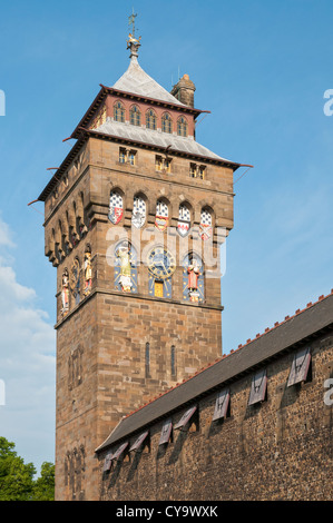 Wales, Cardiff Castle, clock tower Stock Photo