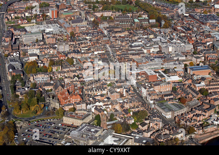 aerial view up Lower Bridge Street and Bridge Street, Chester city centre Stock Photo