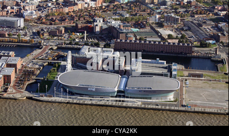 aerial view of the Liverpool Echo Arena on the Mersey, Liverpool Stock Photo