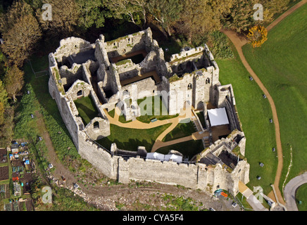 aerial view of Oystermouth Castle in the Mumbles at Swansea Bay Stock Photo