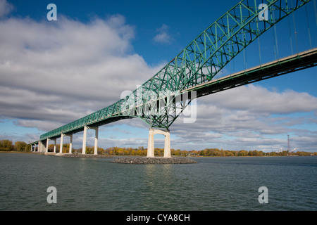 Canada, Quebec, St. Lawrene River, Laviolette Bridge. Stock Photo