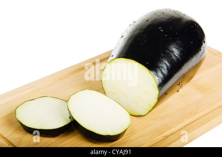 Cutting eggplant slices into bread … – License image – 10173092