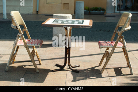 Table and chairs for chess on the steet Stock Photo