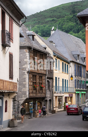 Street of a small town Arreau in Hautes-Pyrénées, France Stock Photo