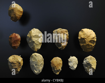 Hand axes of quartzite. Petite Lande, France. Mousterian Culture. Stock Photo