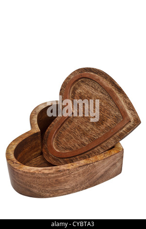 Carved wooden box in the shape of a love heart, isolated on white with work path Stock Photo