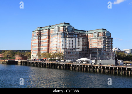 Condominium Building Overlooking Boston Harbor On Flagship Way Avenue, Boston, Massachusetts USA Stock Photo