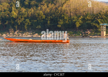 Typical Riverboats on the River Mekong near Luang Prabang, Laos Stock Photo