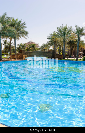 Swimming pool and gardens of the Emirates Palace Hotel, Abu Dhabi Stock Photo