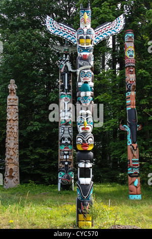 Totem Poles in Stanley Park, Vancouver Stock Photo