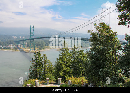 View of Lion's Gate Bridge from Stanley Park, Vancouver Stock Photo