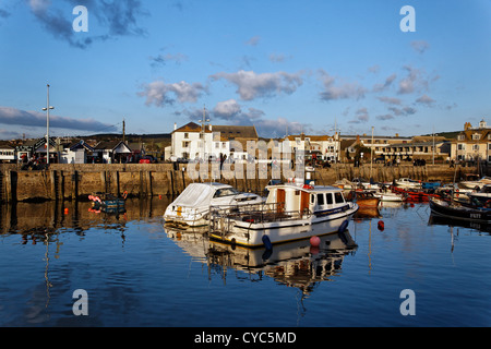 Boats moored in West Bay Harbour, Bridport, during the summer.  West Bay, Dorset, UK Stock Photo