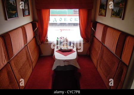 A first class compartment on a trans-Siberian railway carriage.