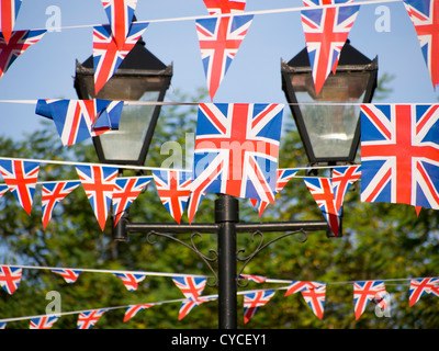 Union flags, bunting and lanterns - St Ebbes Street, Oxford Stock Photo