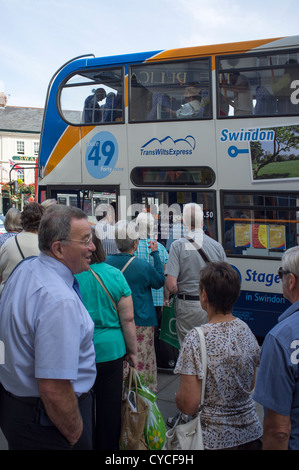 devizes bus market place queuing alamy