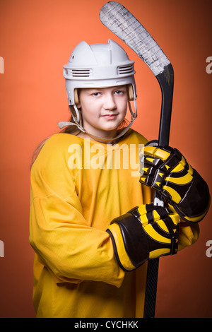 portrait of a teenage female hockey player Stock Photo