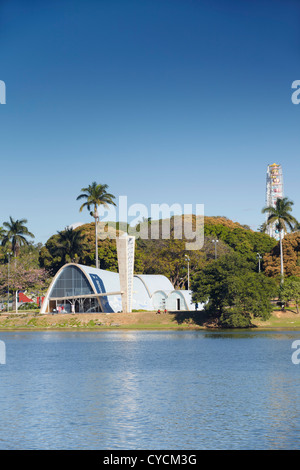 Church of Saint Francis of Assisi (designed by Oscar Niemeyer), Pampulha Lake, Pampulha, Belo Horizonte, Minas Gerais, Brazil Stock Photo