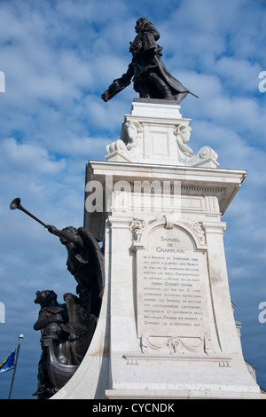 Canada, Quebec, Quebec City. Monument to Samuel de Champlain, explorer and founded the city in 1608. Stock Photo