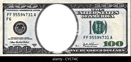 hundred dollar bill with a hole instead of a face Stock Photo - Alamy