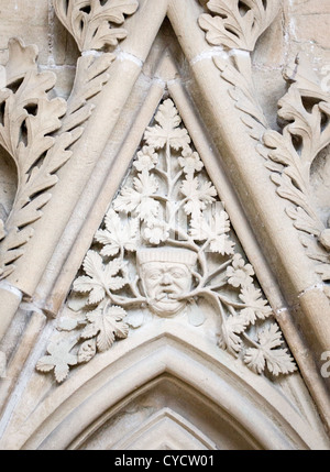 Southwell Minster in Nottinghamshire is famous in the UK for the intricate medieval  stone carvings in its chapter house. Stock Photo