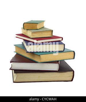Books of different size in irregular stack isolated on white Stock Photo