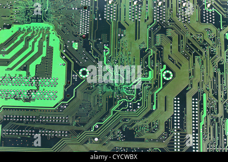 High tech closeup. Printed circuit board with paths for micro assembly Stock Photo
