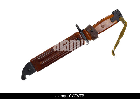 Bayonet knife from soviet machine gun in scabbard isolated on white Stock Photo