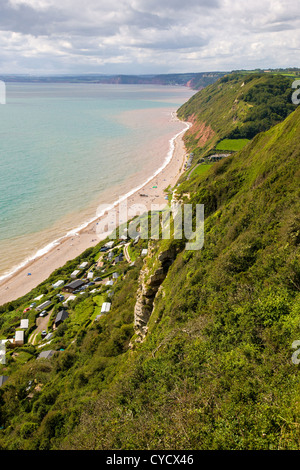 View of Branscombe Beach from Beer Head near Seaton in South Devon UK with the undercliff holiday park Stock Photo