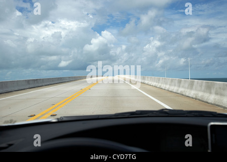 driving up the arc over moser channel over new seven mile marathon bridge along us route one overseas highway florida keys usa Stock Photo