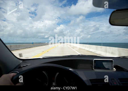 driving over new seven mile marathon bridge along us route one overseas highway florida keys usa Stock Photo