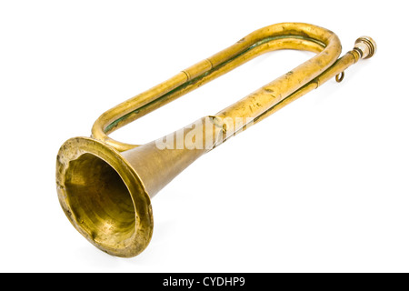 Old broken army trumpet isolated on white Stock Photo