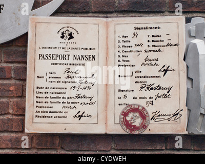 Relief in Oslo Norway to honor Fridtjof Nansen for setting up Nansen passport international refugee travel document 1921, detail Stock Photo